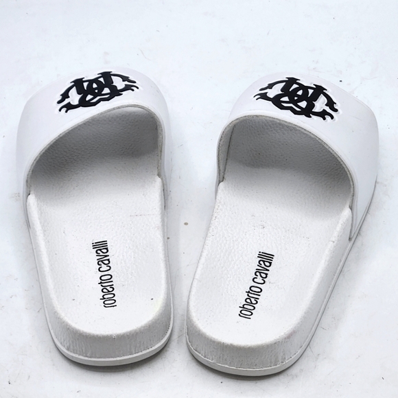 Roberto Cavalli Women Logo Pool Slides Sandals In White Size 6 - Picture 7 of 16